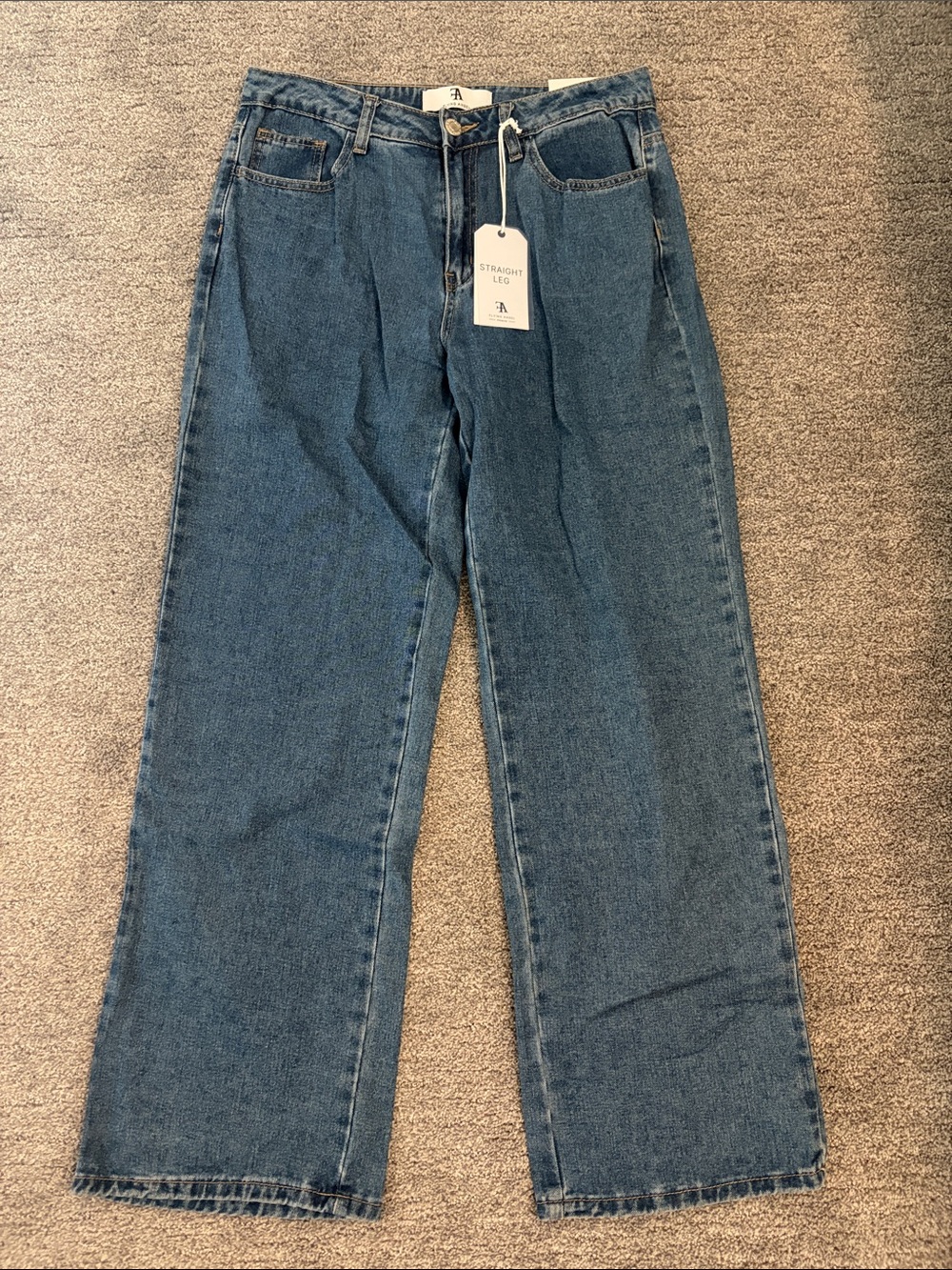 Flying Angel Straight Leg Jeans in Indigo Wash & Cherry Detail - Picture 2 of 2